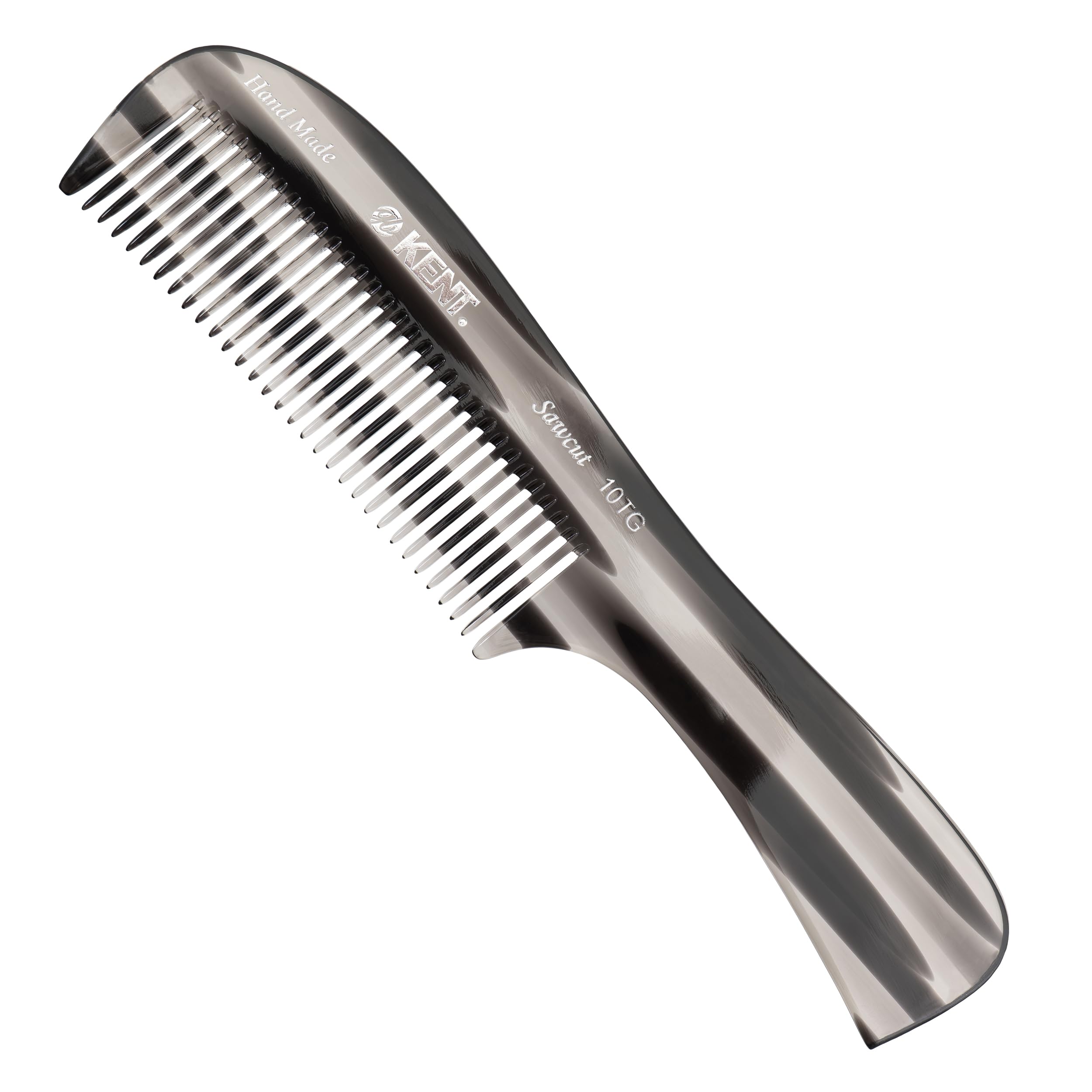 GB KENT Kent British Royal Family Approved Luxury Handmade Hair Comb 8 inches Large Handle Lake Comb Jumbo Comb Hairbrush Natural Anti-Static Smooth Coarse Teeth Large Handle 10TG (Gray Color)