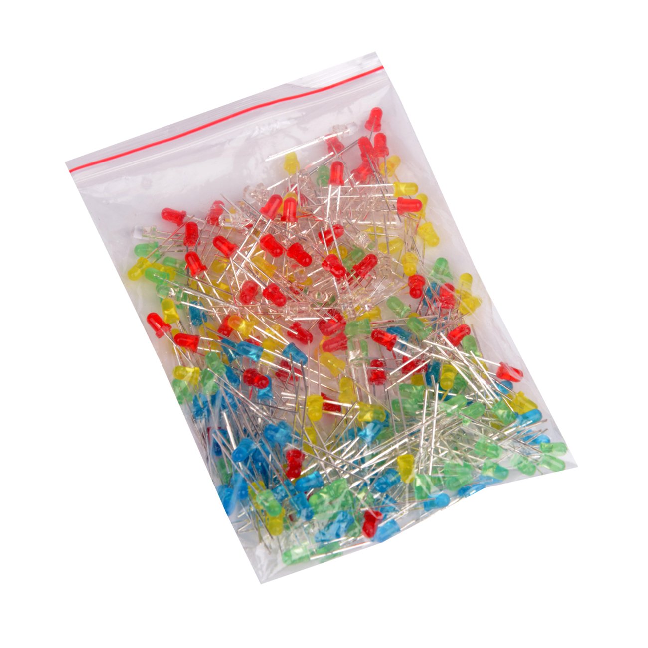 250 Pack (5 Colors x 50 Packs) 3mm LED Emitting Diode Lamp Diffuse Assortment Kit (White Red Green Blue Yellow)