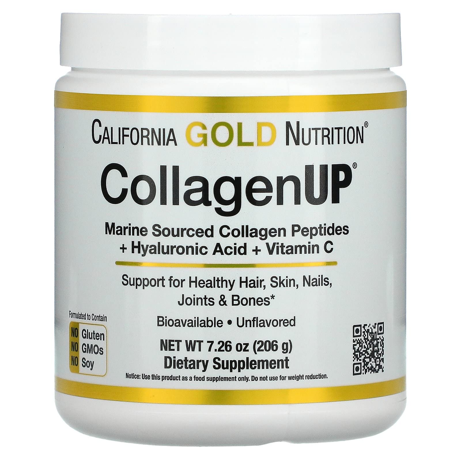 California Gold Nutrition, CollagenUP (CollagenUP), marine hydrolyzed collagen + hyaluronic acid + vitamin C, plain, 206g (7.26 oz) [parallel import]