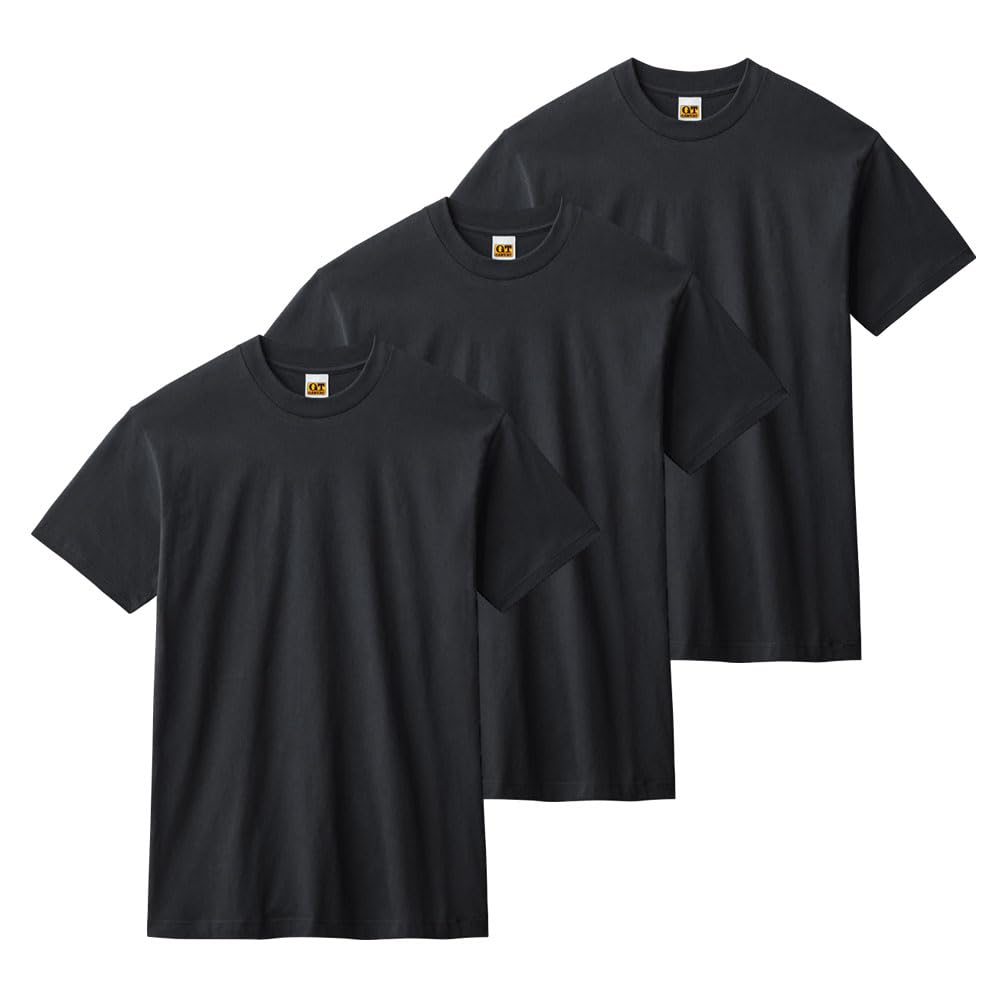GUNZE G.T. HAWKIN Heavyweight Inner Shirt T-Shirt Convertible 3-piece Set, 100% Cotton, Resistant to Wrinkles, Crew Neck, Suitable for Single Use, Men's H15133 3 L Black