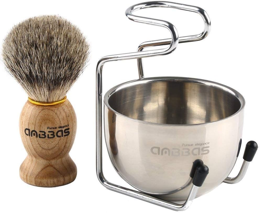 Набор для бритья Beard Brush: 3 предмета — щётки для бороды и бритья, подставка для бритвы, чаша для мыла, чёрная, фото 4