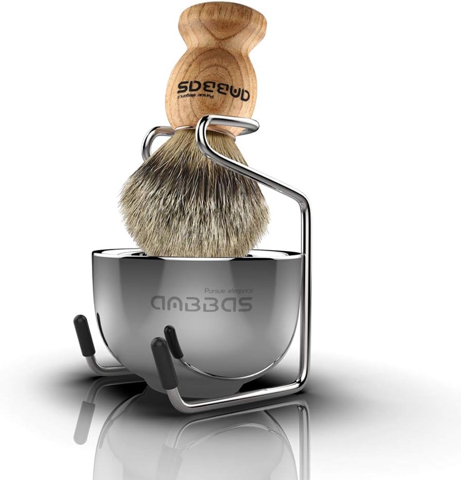 Набор для бритья Beard Brush: 3 предмета — щётки для бороды и бритья, подставка для бритвы, чаша для мыла, чёрная, фото 2
