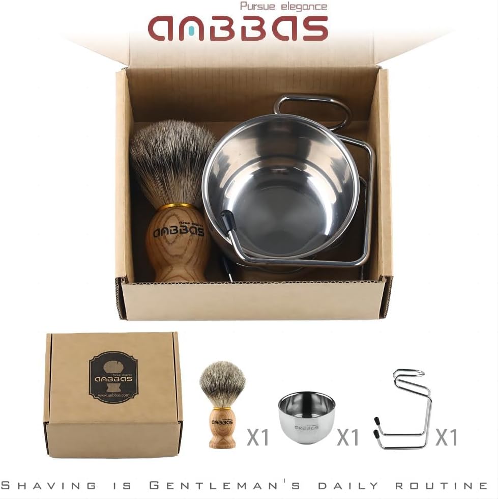Набор для бритья Beard Brush: 3 предмета — щётки для бороды и бритья, подставка для бритвы, чаша для мыла, чёрная, фото 9