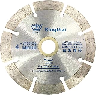 Kingthai グラインダー 刃，ディスクグラインダー 刃，ダイヤモンドカッター ，乾式切削石材用105 mm/4'' ，コンクリートカッター，家庭用およびDIY、石材加工、道路建設用溝入れ工具