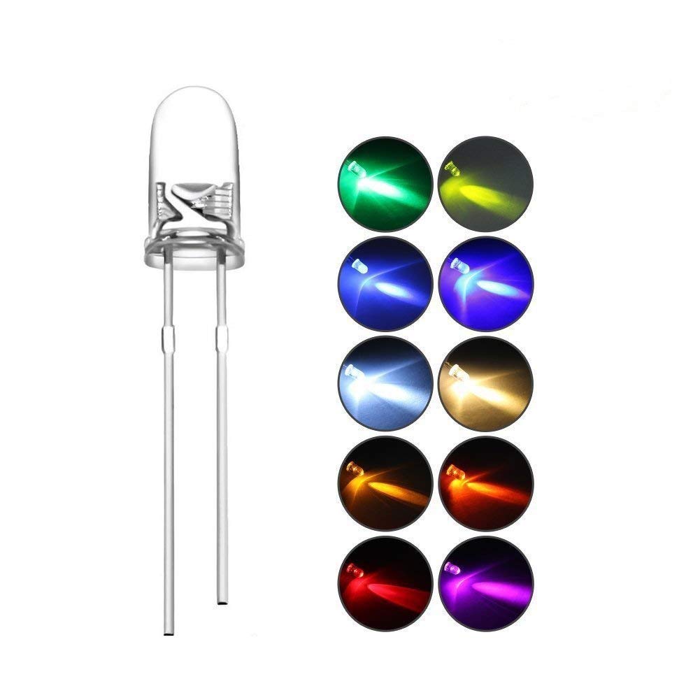 DiCUNO Light Emitting Diode 3mm 10 Colors Transparent LED Set Red/Blue/White/Orange/Yellow/Green/Pink/Purple/Warm White/Daylight Each 20pcs Transparent 200pcs
