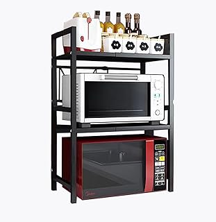 レンジ上ラック スチールラック 幅（42-64cm）伸縮式 荷重30kg レンジ台 キッチン収納棚 棚板高さ調節可能 (ブラック, 79*42*36)