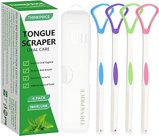Tongue Scraper Cleaner 100% BPA Free Tongue Scrapers with Travel Handy Case for Adults & Kids, Healthy Oral Care, Easy to Use, Help Fight Bad Breath (4 PACK)