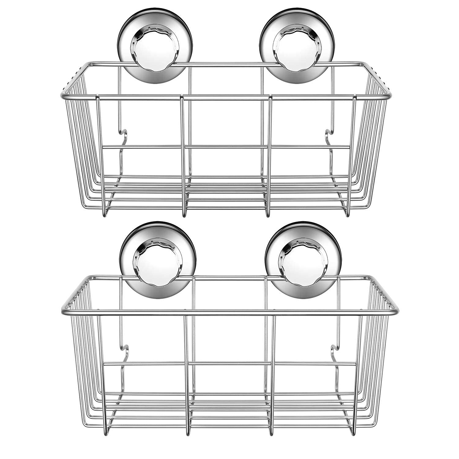 SANNO Shampoo Rack, Shower Rack, Bathroom Rack, Shampoo Rest, Bath, Washroom Storage Rack, Stainless Steel Rack, Suction Cups, Pack of 2, Silver Silver 2-Pack