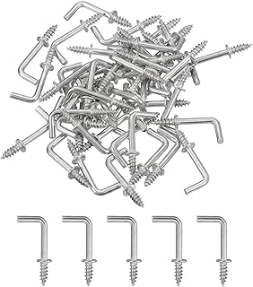 uxcell 洋折釘 全長21mm 50本入 直角フック ネジフック L字金具 炭素鋼 建設 ガーデニング用 シルバー