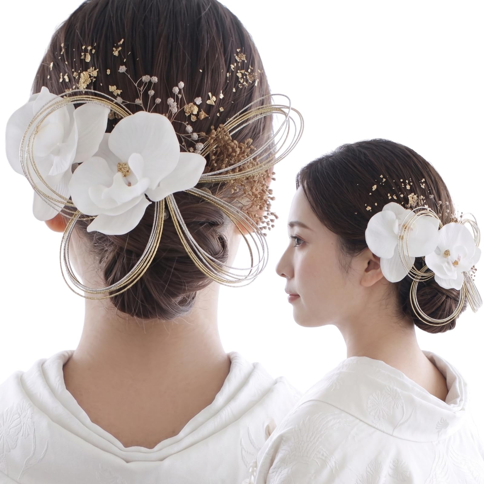 [LALALA beauty flowers] 髪飾り 白無垢 神前式 結婚式 成人式 振袖 前撮り 白 ホワイト ベルベット胡蝶蘭 卒業式 袴 二十歳の集い 和装 着物 ヘアアクセサリー (ベルベット胡蝶蘭) 3510 ホワイト[3510]