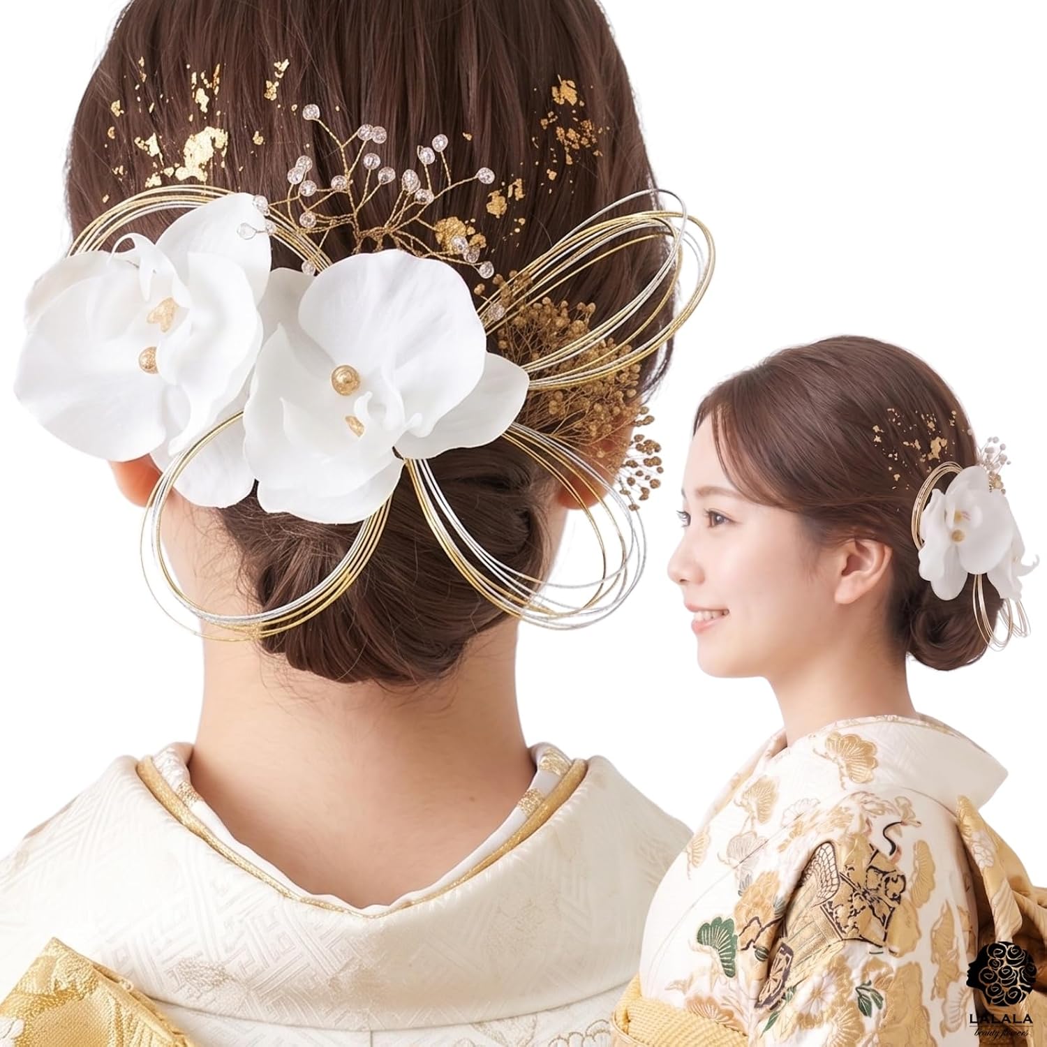 [LALALA beauty flowers] Украшение для волос Широмуку Камимаэ, церемония бракосочетания, церемония совершеннолетия, Фурисодэ, белый фаленопсис из белого бархата, выпускная церемония, хакама, кимоно для двадцатилетних, аксессуар для волос из кимоно (бархатный фаленопсис), 3510 белый [3510], фото 3
