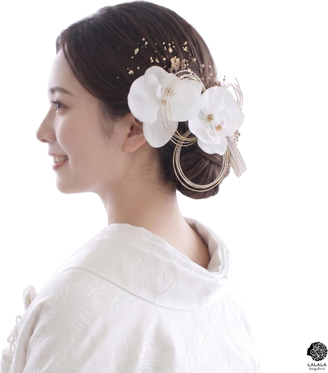 [LALALA beauty flowers] Украшение для волос Широмуку Камимаэ, церемония бракосочетания, церемония совершеннолетия, Фурисодэ, белый фаленопсис из белого бархата, выпускная церемония, хакама, кимоно для двадцатилетних, аксессуар для волос из кимоно (бархатный фаленопсис), 3510 белый [3510], фото 7