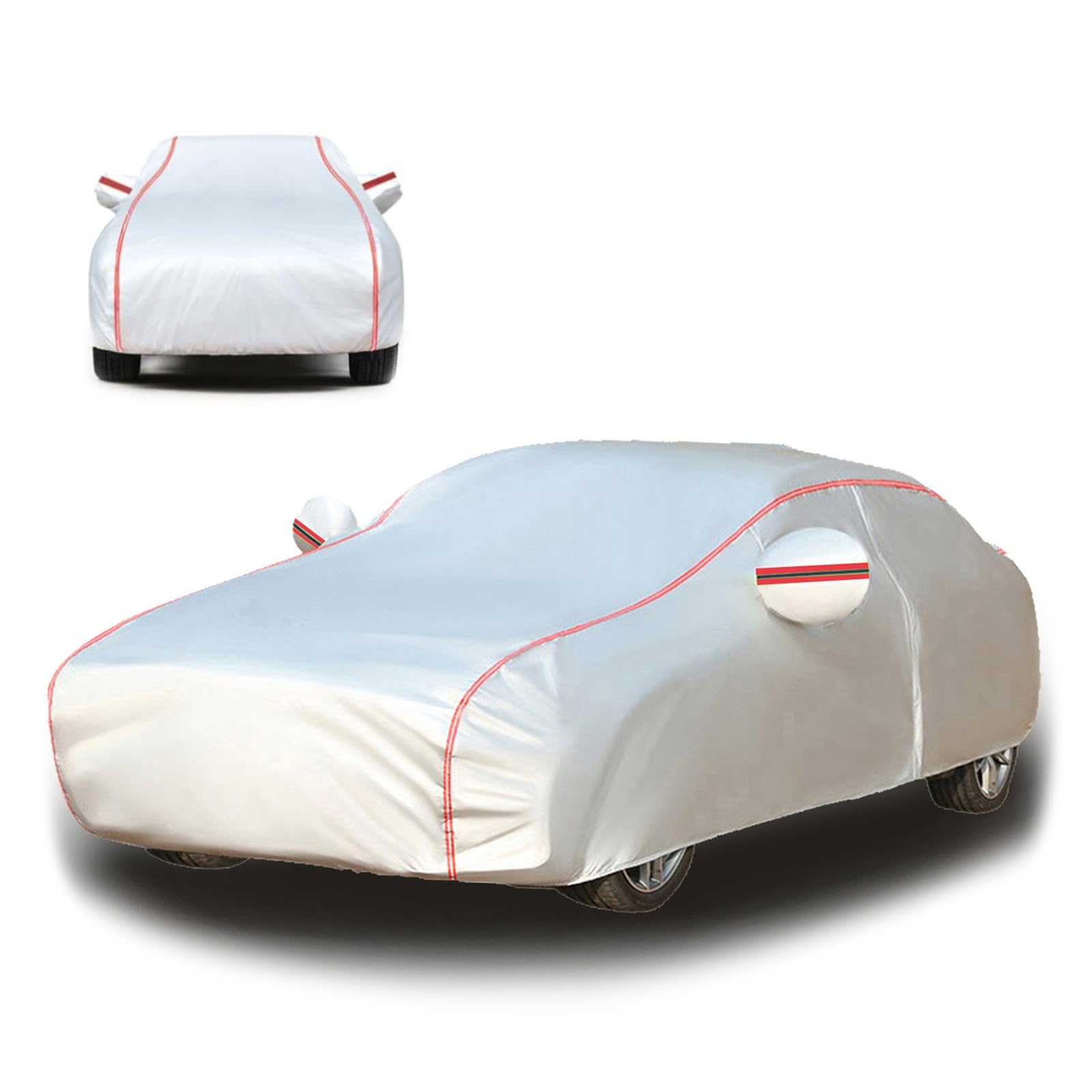 車カー ボディーカバー適用レクサス IS300 2005-現行、カフロントガラスカバー 裏起毛、防雪透气、防雨防尘、台風対策 耐高温&抗老化性 屋外 ジッパー付き [並行輸入品] 銀/赤 適用レクサス IS300 2005-現行