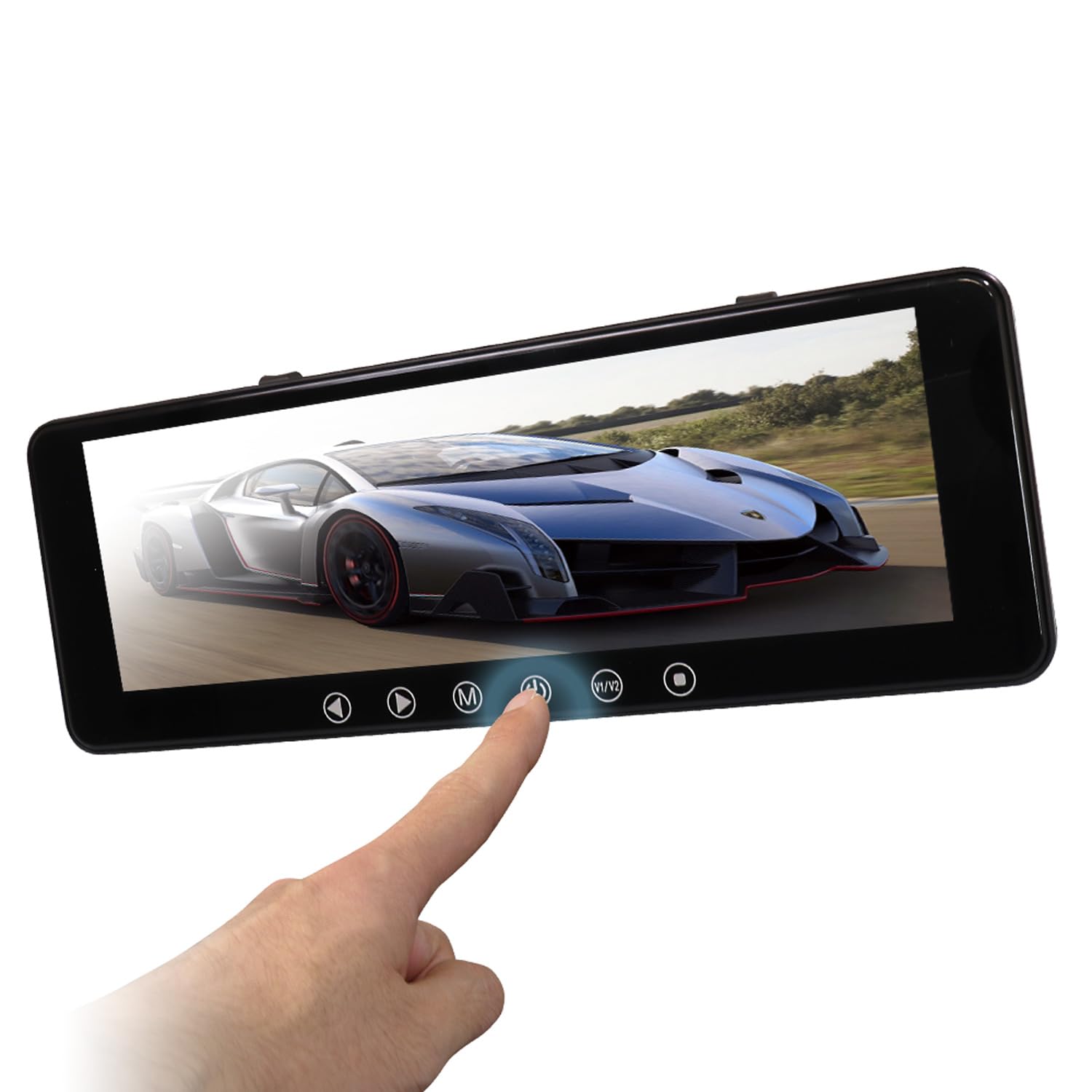 MAXWIN MR911 Rearview Mirror Monitor, 9.1 inches, Touch Panel, Supports 12 V/24 V, 2-Channel Video Input, Interlocking with Rear Camera, Rubber Band