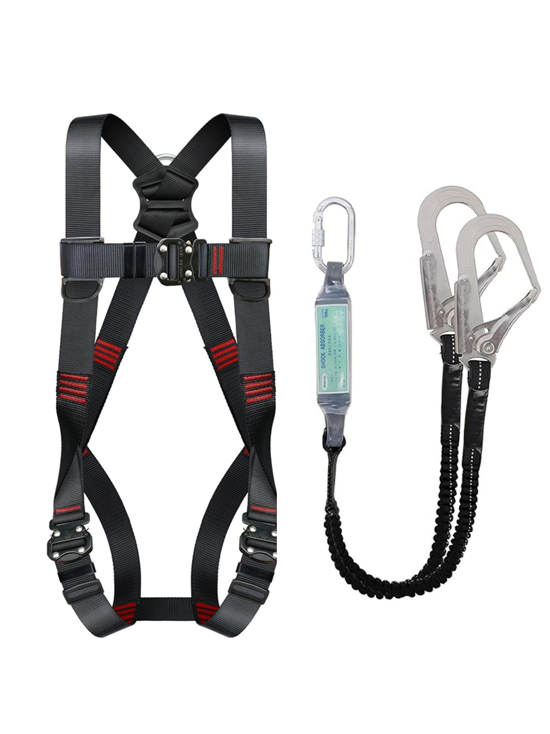 Full Harness Safety Belt, 2 Lanyards, Shock Absorber Included, Harness-Type Fall Prevention Equipment, Harness Safety Belt, New Standards, One-Touch Buckle, Easy to Put On and Take Off