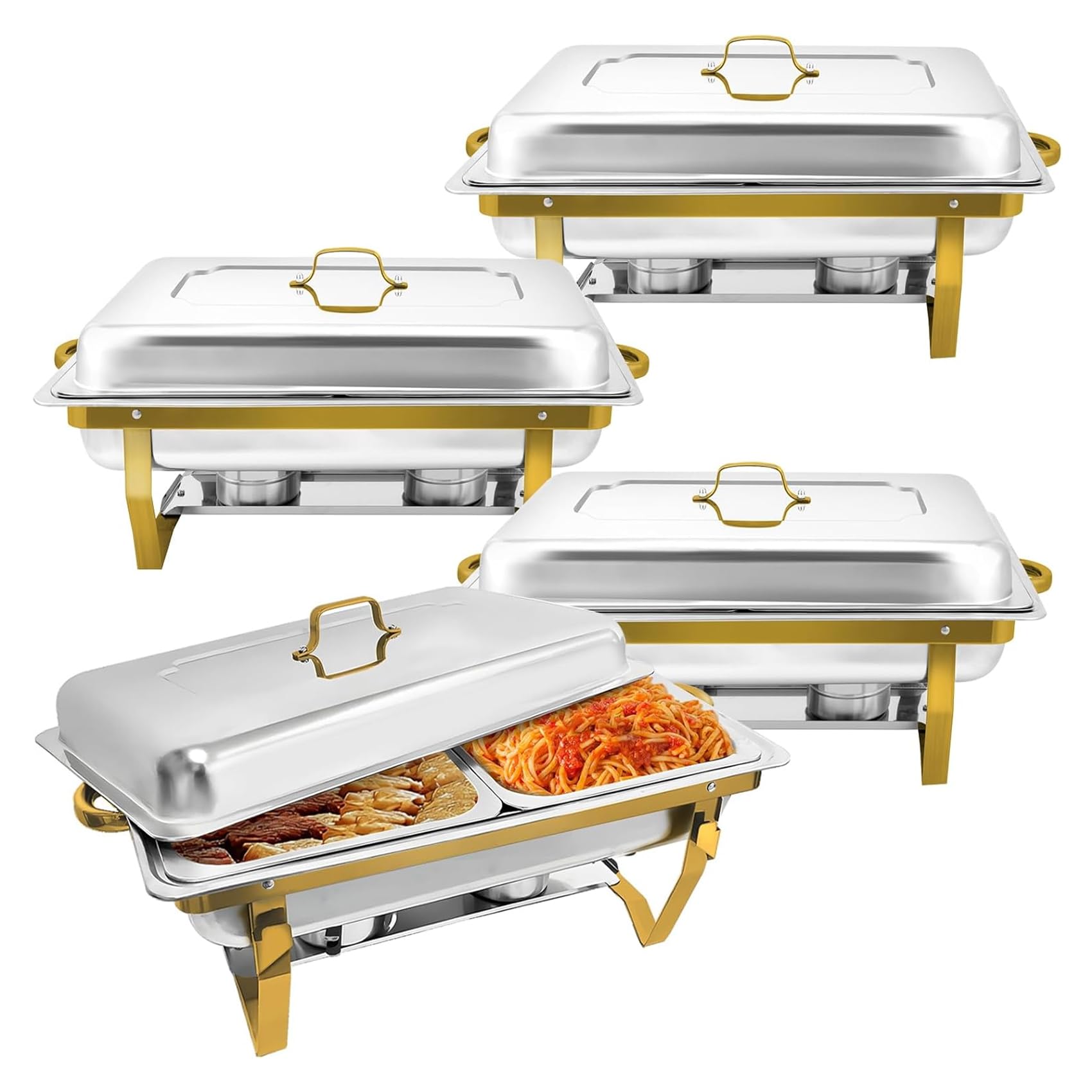 Food Warmers Thermal 2.8 gal (7 L) Buffet Trays Set of 4 | Thermal Pots for Commercial and Party | Stainless Steel Charfing Dish | Compatible with Soup Jars and Cup Warmers | Perfect for Banquet and Racquet Cheese Heater
