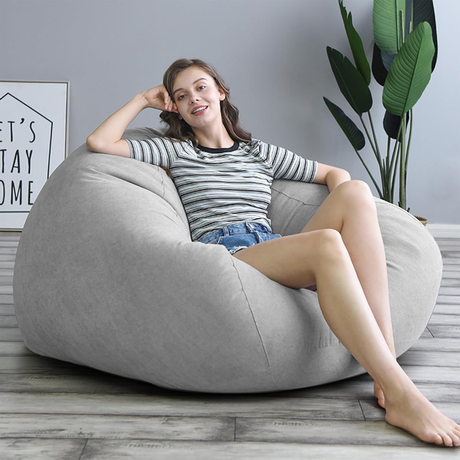 Подушка из бисера, 27,6 x 23,6 дюйма (70 x 60 см), Безопасная, Без запаха, Для дивана Lazy, Очень большая, Мягкая, Снимает усталость, Легкая, С ручкой, Чехол можно стирать, Подходит для вашего тела, серая, плотная, Средняя, фото 3