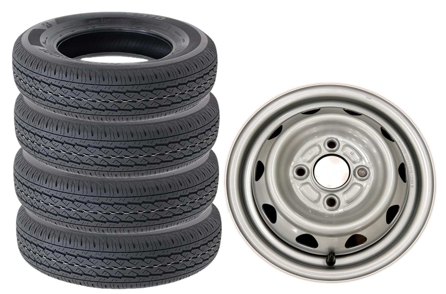 Bridgestone K370 145/80R12 80N (145R12 6P Equivalent & 12-inch Steel Wheels, Compatible with Light Vantras, Built-in and Balanced