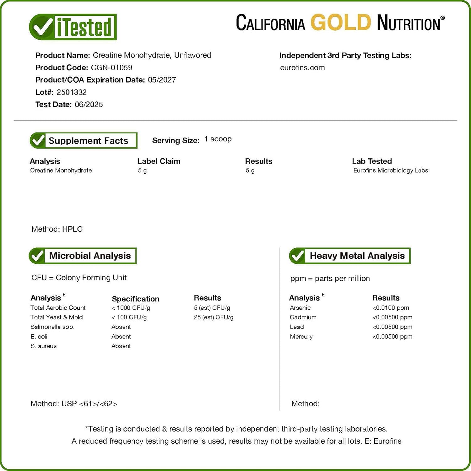 California Gold Nutrition, Спортивный, Чистый моногидрат кератина, Обычный, 1 фунт, фото 4