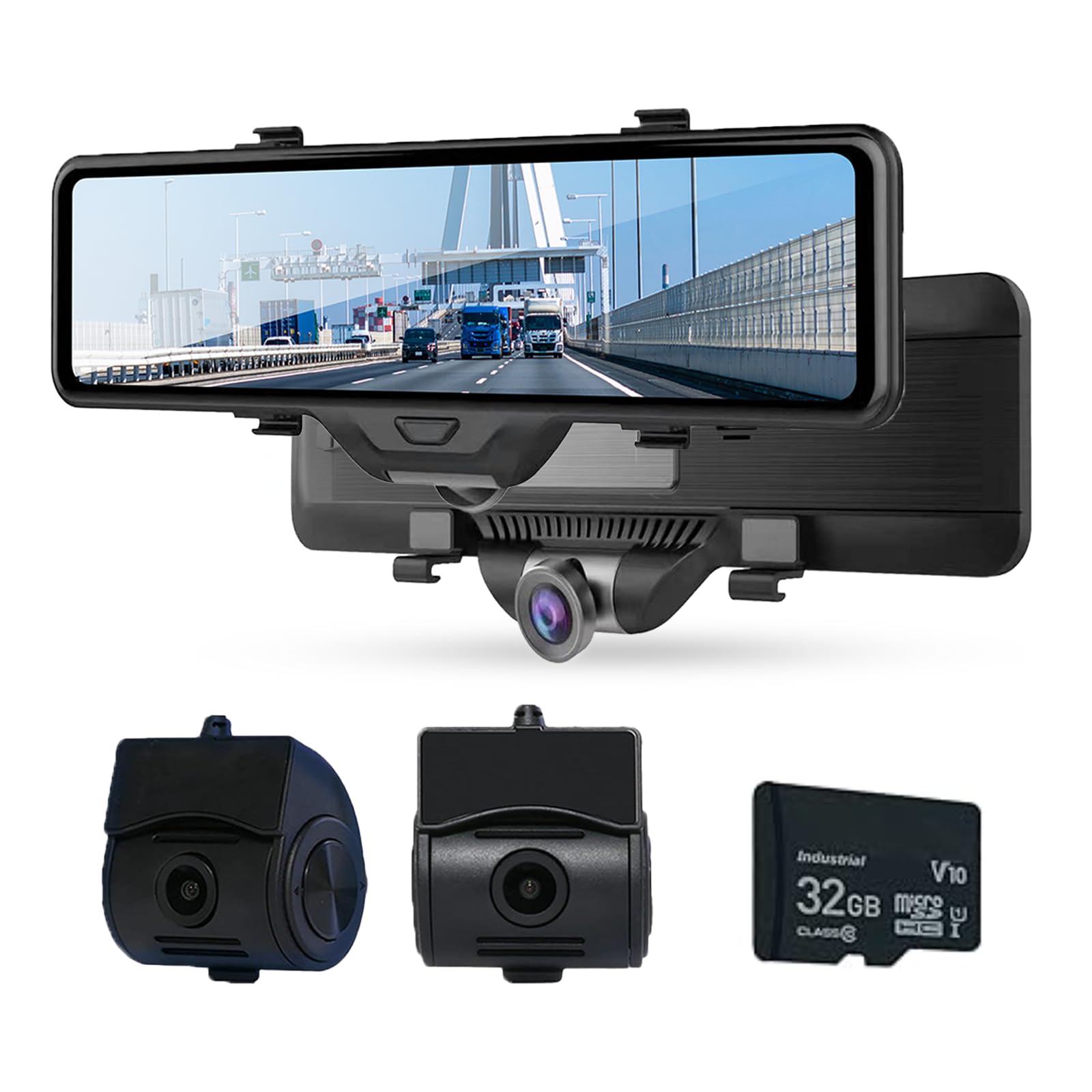 KEIYO AN-R106Pro Mirrored Dash Camera, 360° Omnidirectional, 3 Cameras to Record Blind Spots on the Side of the Body, Parking Surveillance System, Fixed Band