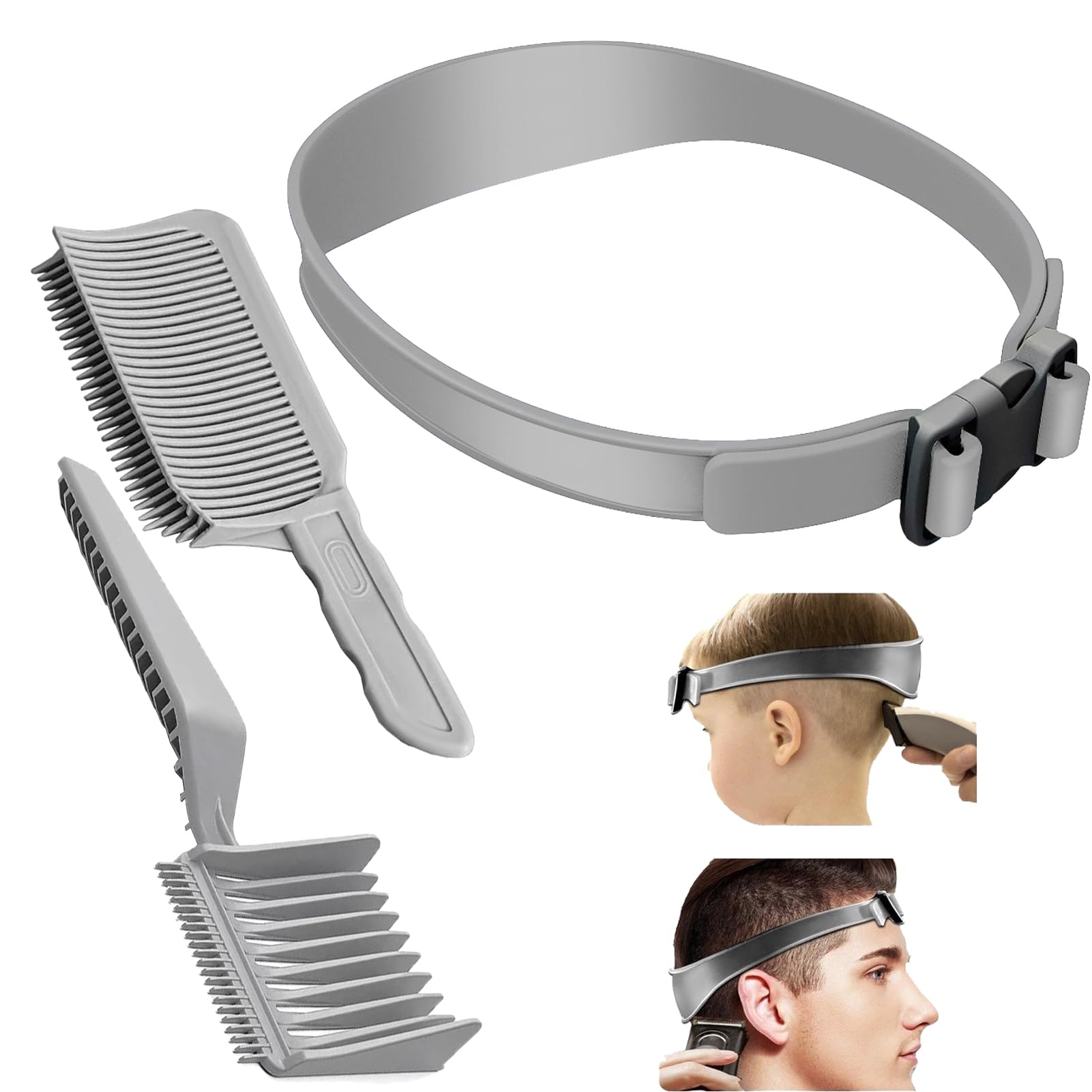 Curve Positioning Comb Barber Tool Set of 3 Anti-Static Trimming Comb Hair Cutting Band for Hair Trimming Styling Beginners (Grey) GRAY