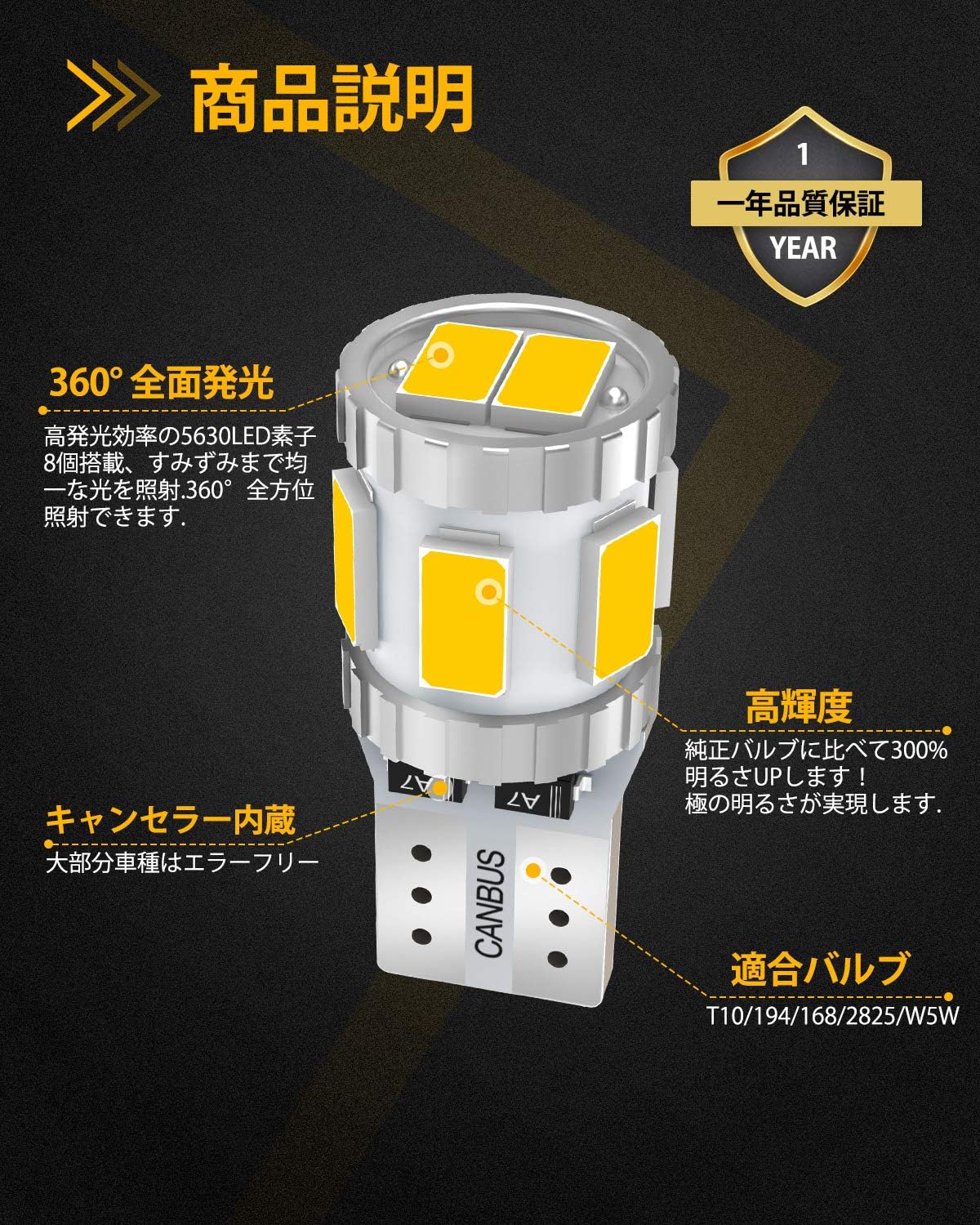GOSMY T10 LED взрывозащищенный светильник белого цвета со встроенным светодиодом T10 для соответствия требованиям технического осмотра автомобиля 5630LED чип 8 серии для 12-вольтового индикатора местоположения автомобиля / номерного знака / номерного знака в номере (2 шт.Гарантия один год), фото 2