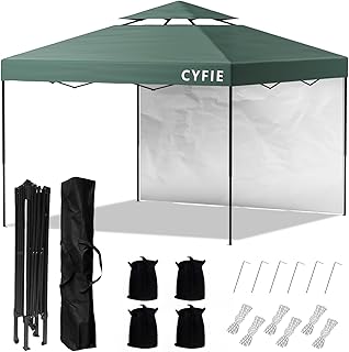 CYFIE タープテント 3mx3m サイドシート1枚付 ワンタッチタープ 風抜けベンチレーター付 テント ワンタッチ 高さ3段階調節 uvカットコーティング 高耐水加工 ワンタッチテント 組立て簡単 持ち運び便利 砂袋·ペグ·ロープ·収納ケース付 ワンタッチタープテント アウトドア キャンプ 運動会 祭り用