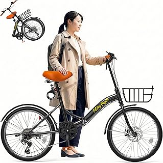 折りたたみ自転車 20インチ ディスクブレーキ採用 6段変速 軽量 高炭素鋼フレーム 折り畳み 自転車 ハンドル・サドル高さ調整可能 折り畳み自転車 防滑タイヤ ワイヤーロック、ベル、カゴ付き 通勤 通学 街乗り 男女兼用