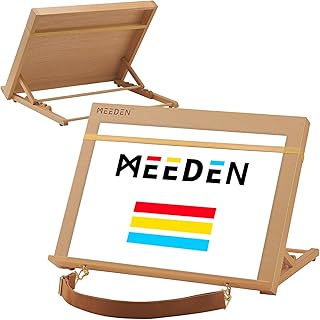 MEEDEN 卓上イーゼル A3 サイズ (F6 号相当) ブナ木製 携帯便利 ショルダーストラップ付き ゴムバンド付き 5 段階角度調節 安定作り 腰が楽 画板 ぬり絵 模写 スケッチ デッサン用 アーティスト 初心者 学生 大人向け
