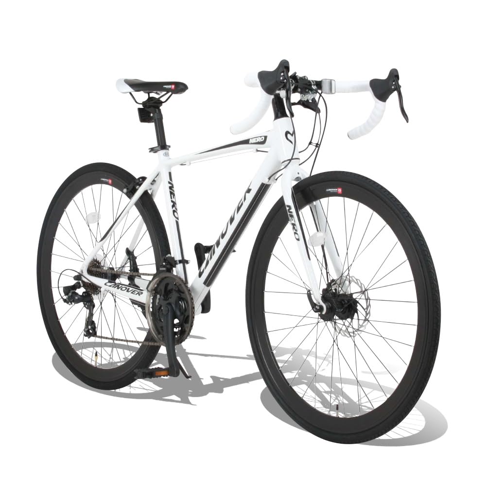 Canover CAR-014-DC NERO Gravel Road Bike, 21-Speed Shifter, Disc Brake, Aluminum Frame, Matte Black / White white Accessories not included