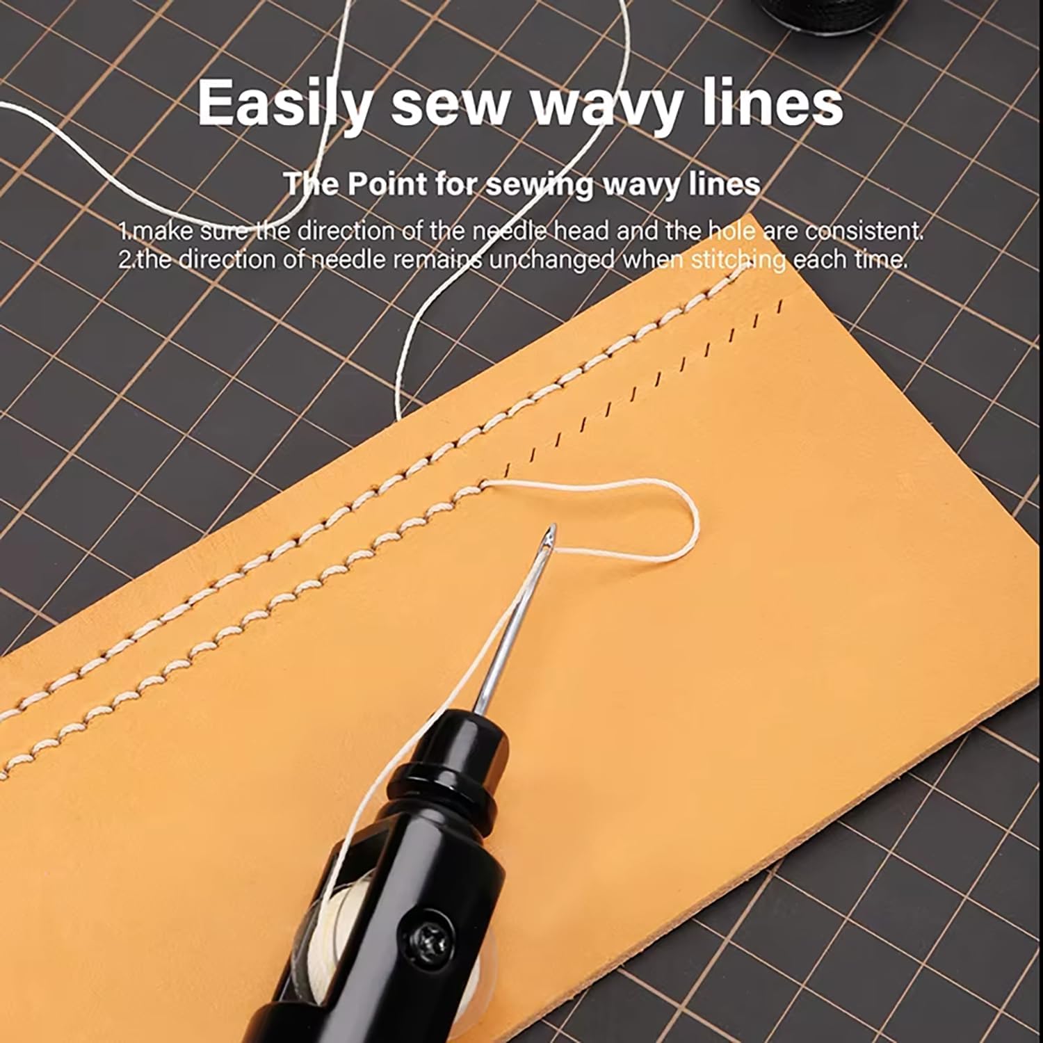 Швейная машина для кожи WUTA Ручная швейная машина Speedy Stitcher Ручная швейная машина для кожевенного ремесла Набор из 6 кожаных швейных игл 25 цветов вощеного шнура (0,65 мм), фото 5