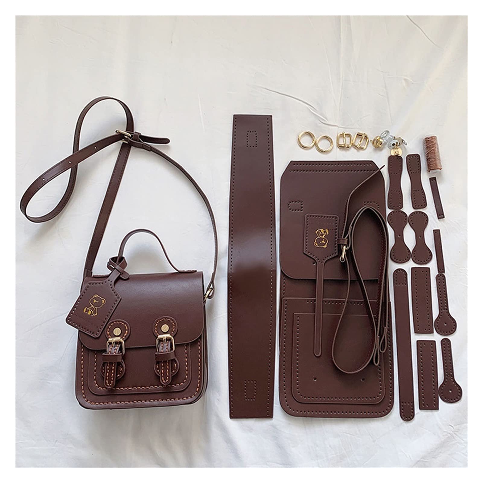 DIY Leather Craft Bag Making Tool Kit, Knitting Crochet Bag Sewing Material Handmade Bucket Bag Purse Making Shoulder Bag All Accessories (Color: Brown) Braun