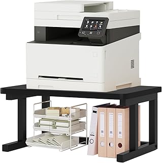 プリンター台 卓上 2段 小型 大型 プリンターラック 幅50cm a3対応 机上 置き台 収納棚 木製ラック棚 オフィス 省スペース 家庭用 部屋用 ホーム キッチン収納用 木目 総耐荷重40kg 奥行40cm 高さ27.2cm 組立簡単 在宅勤務 事務用品収納 (ブラック, 幅50*奥行40cm*高さ27.2cm)