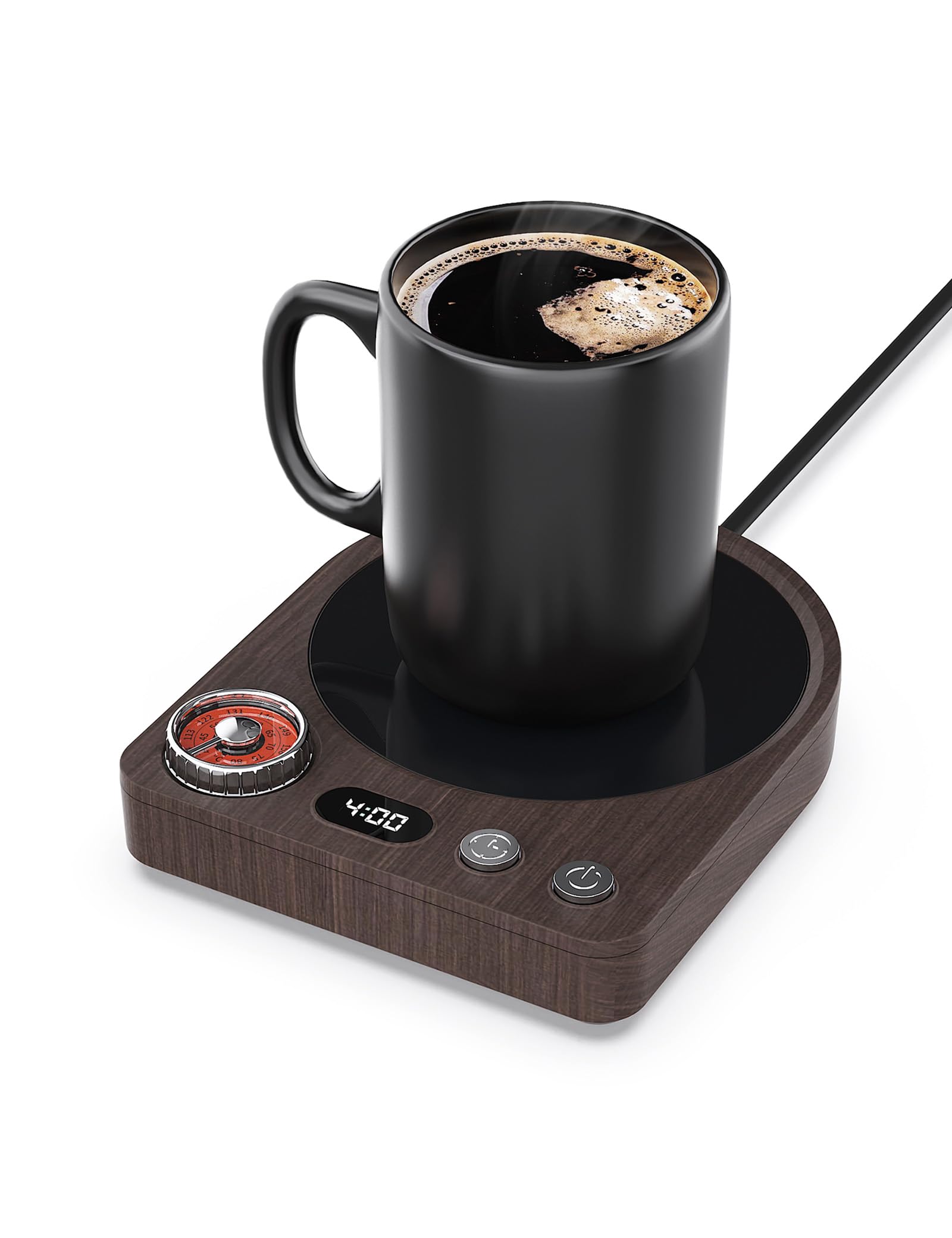 Cup Warmer, Coffee Warmer, Thermal Coaster, Mug Warmer, Drink Warmer, Gift, 9 Temperature Settings (40°C - 80°C), Quiet, Warm, Automatic Power Off (0.5 - 9 H), Automatic Memory, 4.5 inches (11.5 cm), Wide Heating Surface, For Water, Tea, Coffee, Milk, Office, Home, Birthday, Christmas, Mother's Day Gift, PSE Safety Certified AC100 V / AC10 V / 36W wood grain