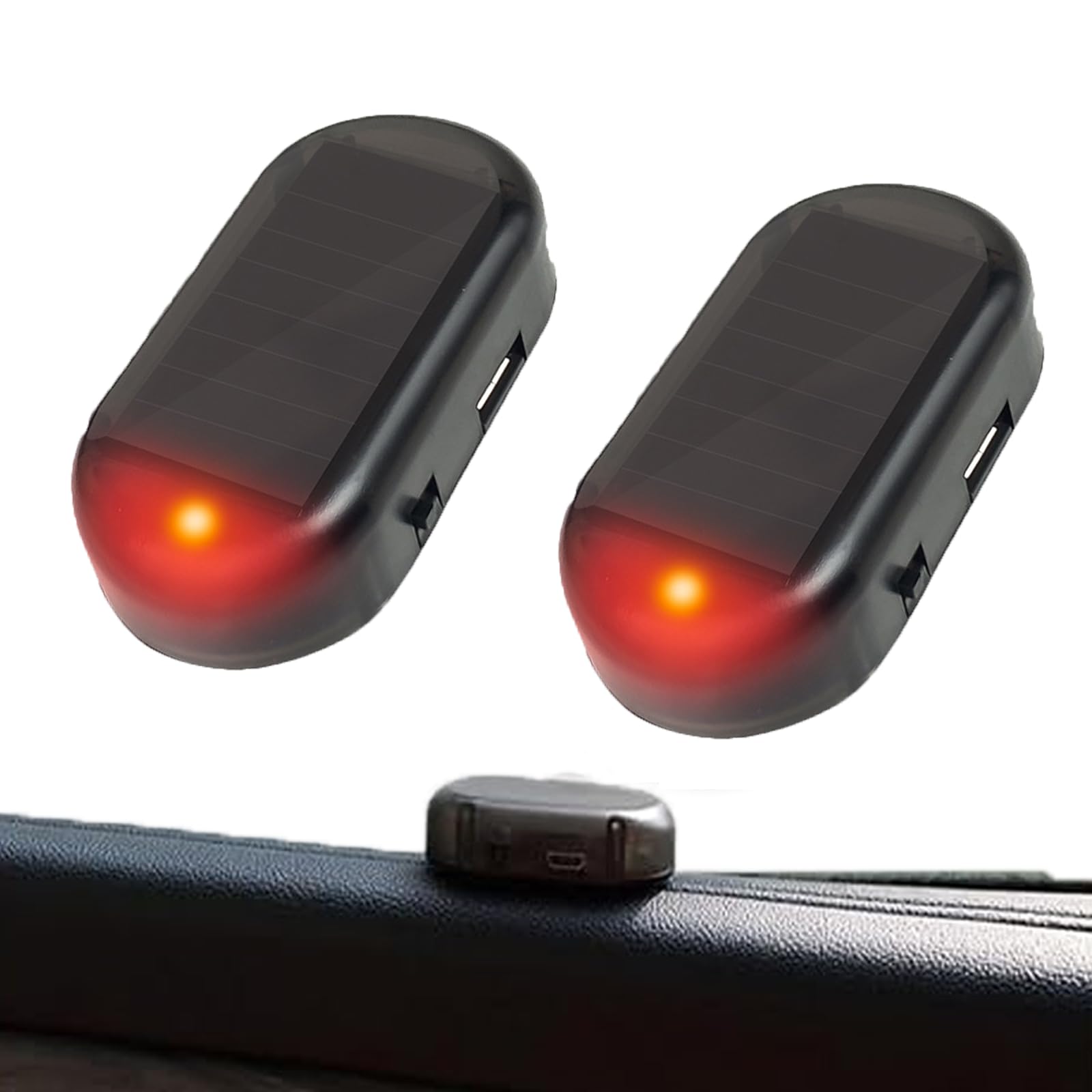 Car Solar Powered LED Lights, 2 Pack Solar Powered Dummy Security Night Signal Light, Auto Warning Interior Security Light, Theft Prevention, Auto Anti-Theft, Security Light, Mimic Security Pack of 2, Red