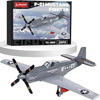 P-51 マスタング戦闘機爆撃機ビルディングブロックセット、ミリタリーWW2飛行機組み立て玩具、収集価値のあるWW2アーミーモデル 大人用 (258個)
