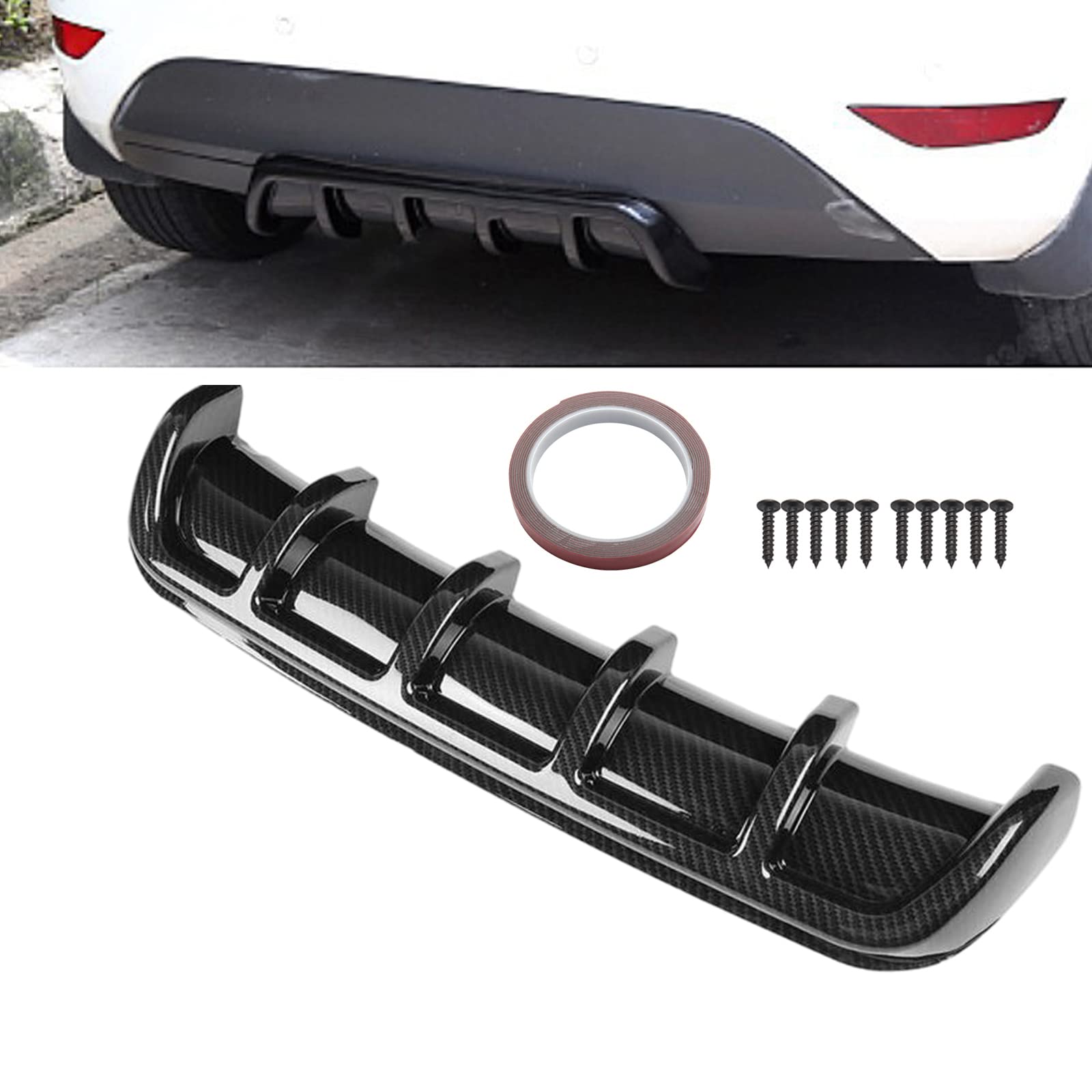 VEHSUN Universal Rear Under Spoiler Rear Diffuser For Cars Rear Bumper Spoiler Under Panel Aero Parts Racing Car Shark Fin Style Made of ABS Dress Up Carbon 5段階 carbon