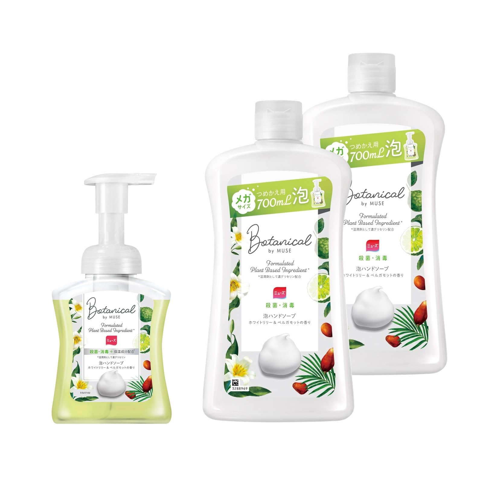 Пенящееся мыло для рук Muse Botanical White (аромат Белой лилии и бергамота) Для тела 250 мл + 700 мл для заправки × 2 штуки Стерилизация и обеззараживание, фото 2