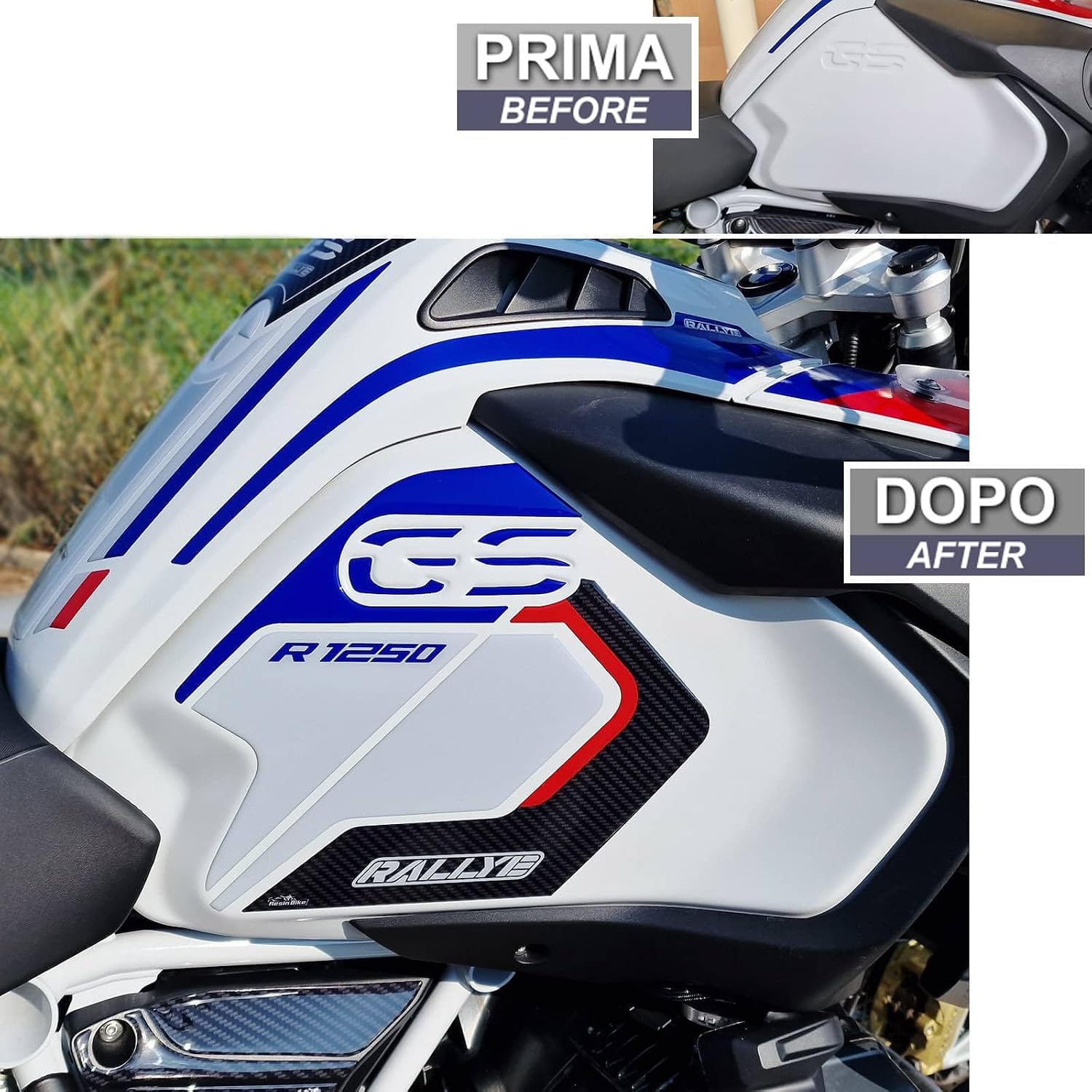 Мотоциклетная 3D-наклейка, совместимая с BMW R 1250 GS Adventure 2021-2022.Защищает боковую часть бака от ударов и царапин.Наклейка из смолы - Сделано в Италии (Rallye)., фото 3