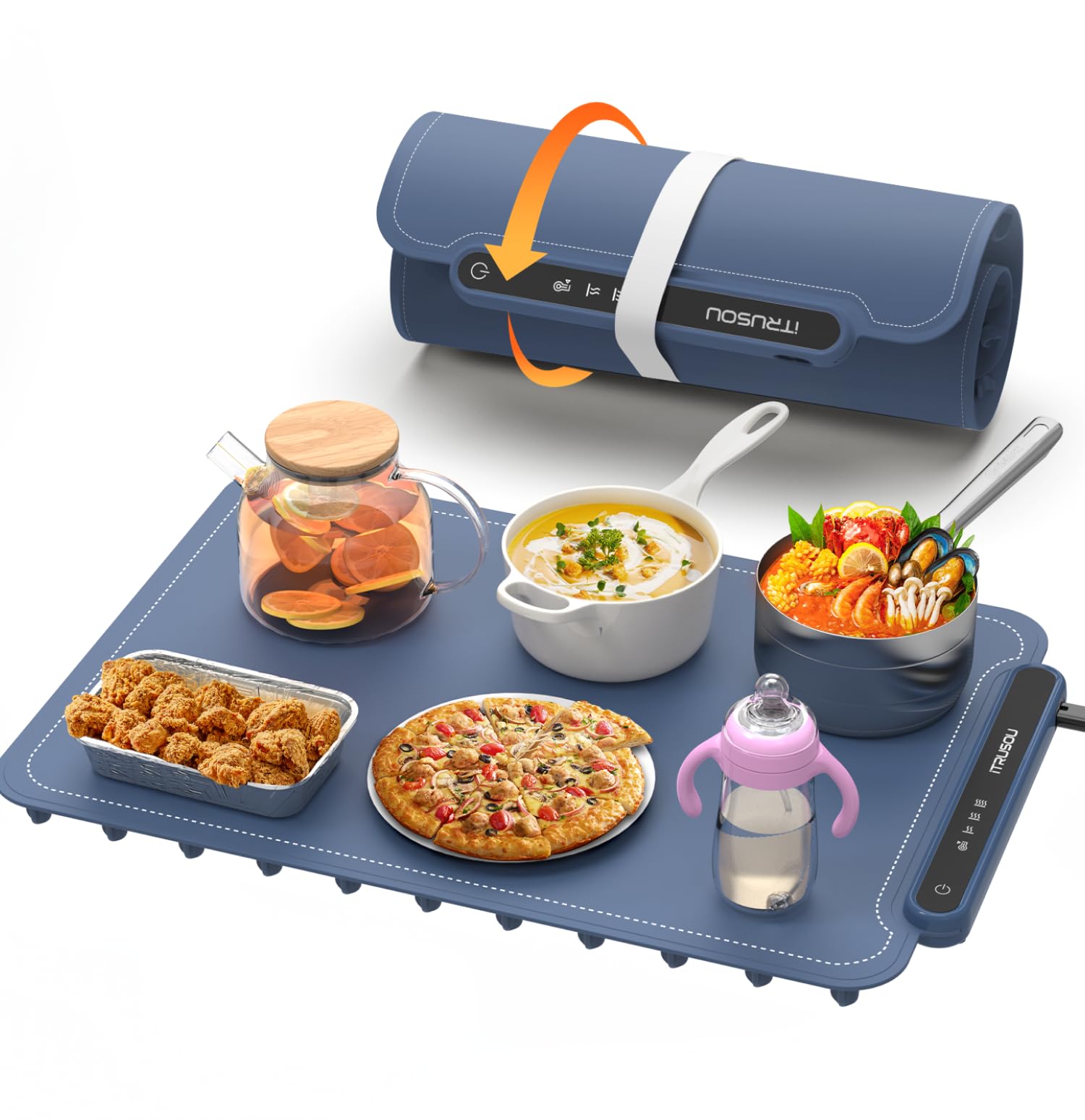 ITRUSOU Food Warming Tray, Heating Plate, 3 Temperature Regulation (60-100°C), Foldable, Easy to Clean, Perfect for Restaurants, Parties, and Home, 47x32.5cm - White (Tech Gray) Techno Gray