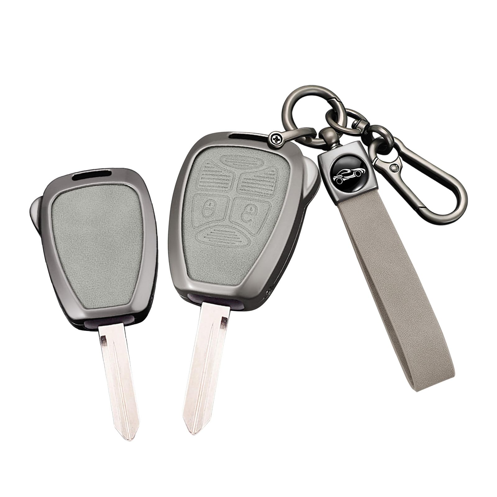 Key Case Key Cover for Jeep Wrangler JK Key Holder Chrysler Cherokee Liberty Compass Smart Key Case Leather + Aluminum Alloy 23456 Button grey 2 button