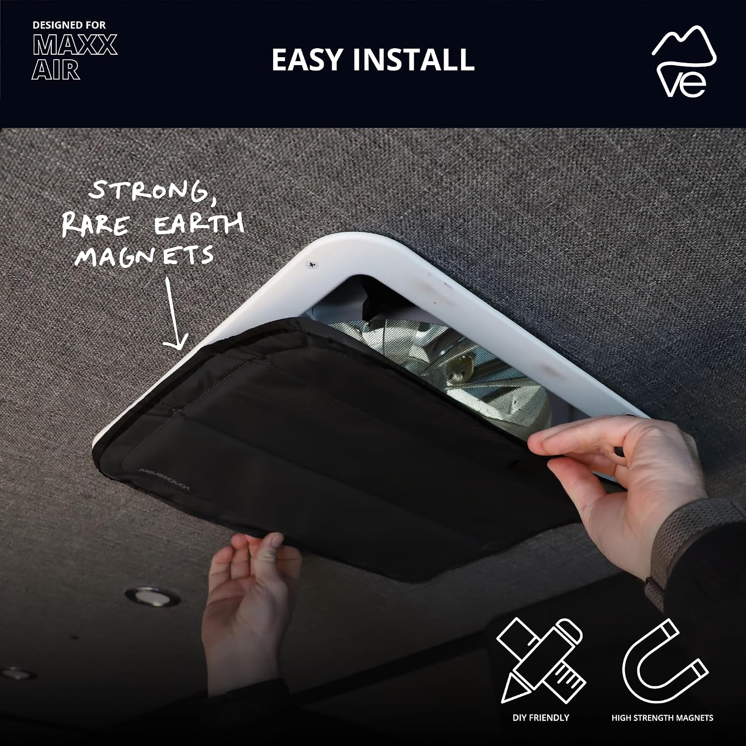Вентиляционная крышка на крыше с магнитной изоляцией VanEssential Blackout (MaxxAir/Fantastic Fan) 16,5 "x 16,5" - черный, фото 6