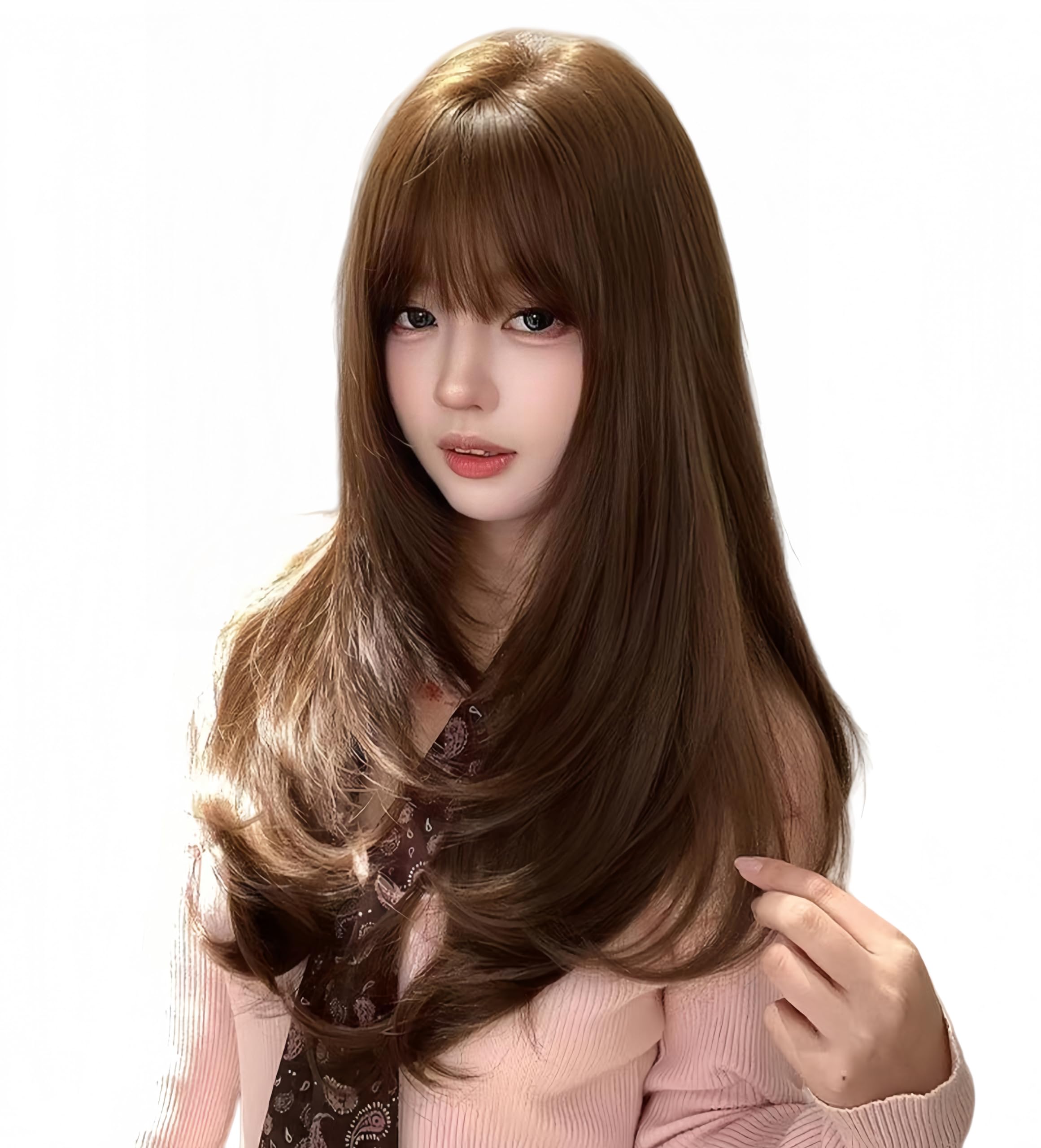 Free Beauty Wig, Long Hair, Straight Hair, Black Hair, Women's Full Wig, Lolita, Cosplay, Cute, Small Face, Natural, Heat Resistant, Net Pouch Included (Caramel Brown)