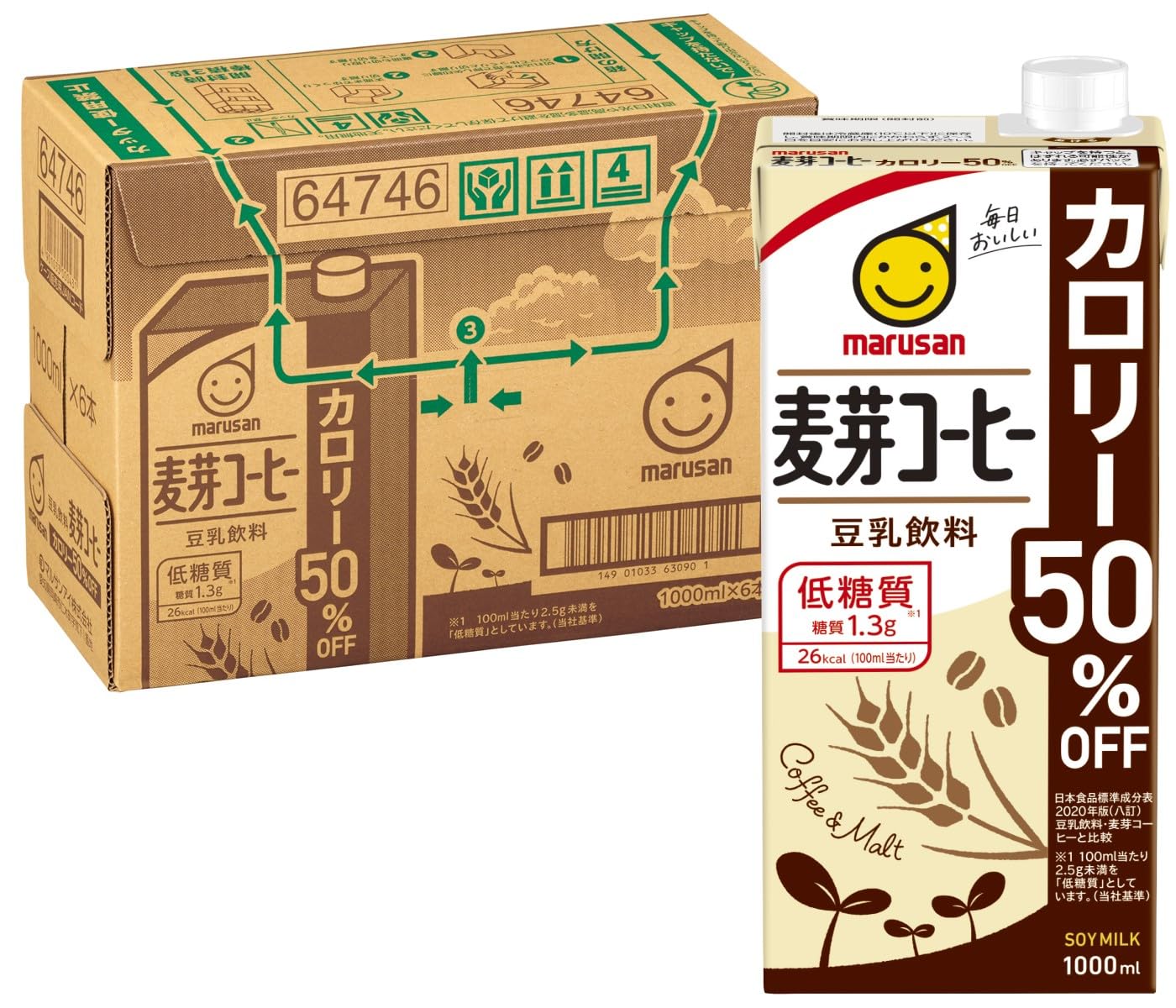 Marusan Soy Drink Barley Coffee 50% Off Calories 1L 6-pack