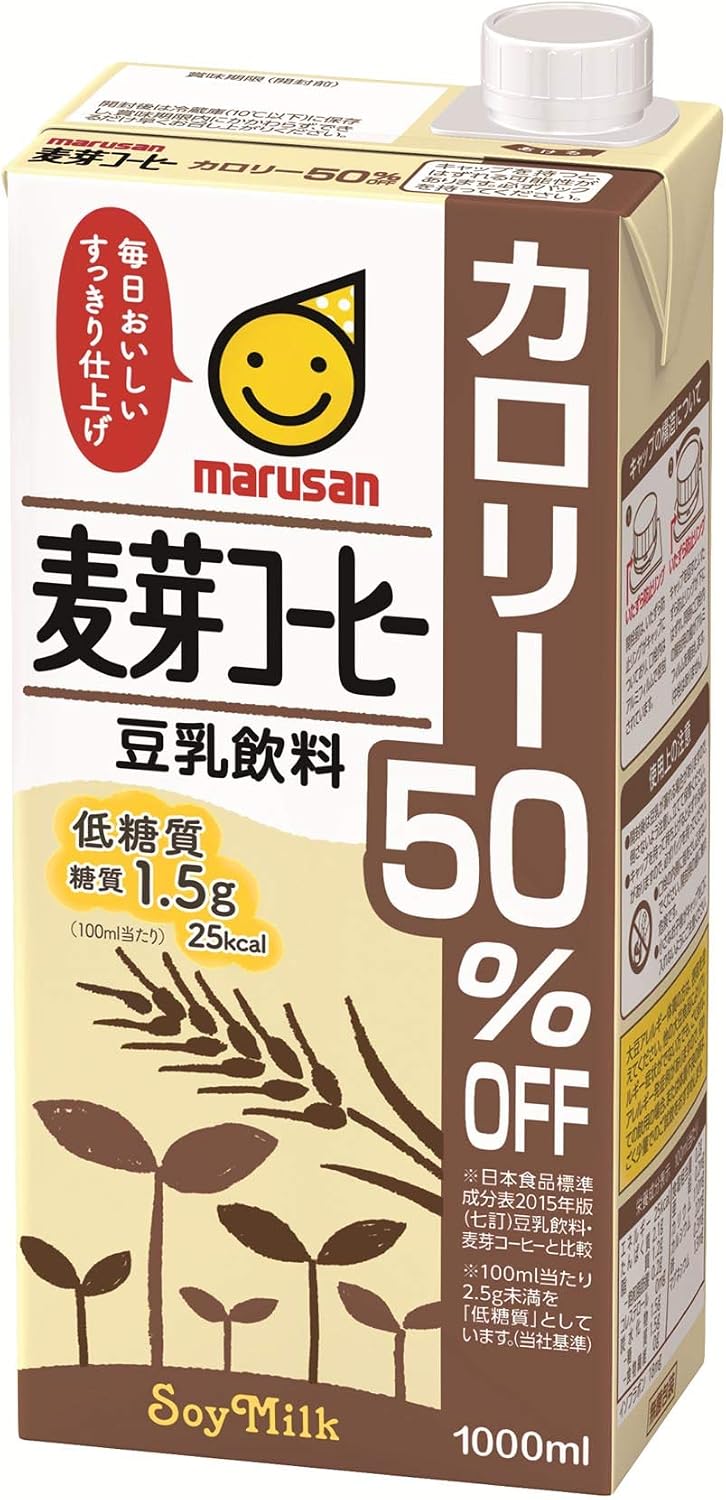 Соевый напиток Marusan с ячменным кофе содержит 50% калорий, 1 л, 6 упаковок, фото 7