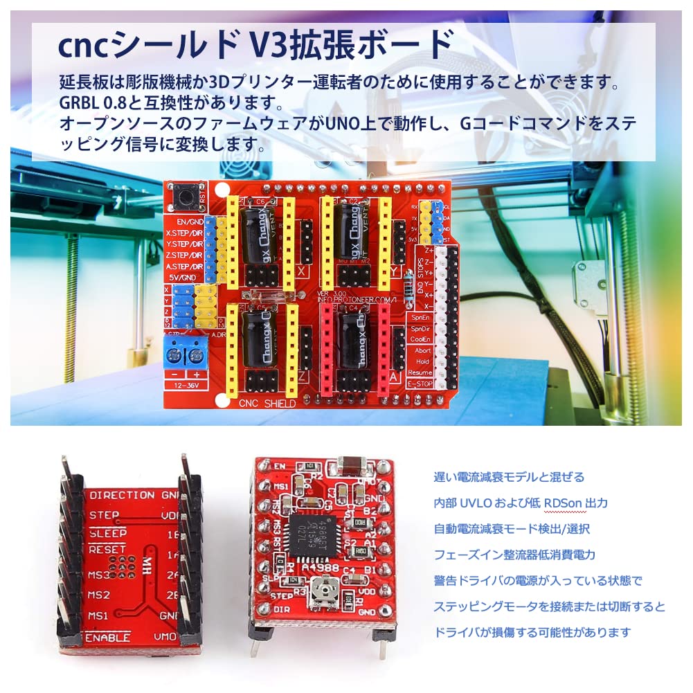 Плата расширения Yosoo cnc Shield V3 Комплект для 3D-принтера Комплект для ЧПУ Плата расширения с ЧПУ Shield A4988 Драйвер для гравировки Съемный экран с поддержкой 4 осей Защита от замыкания на землю Защита от короткого замыкания для замены в эксперименте, фото 3