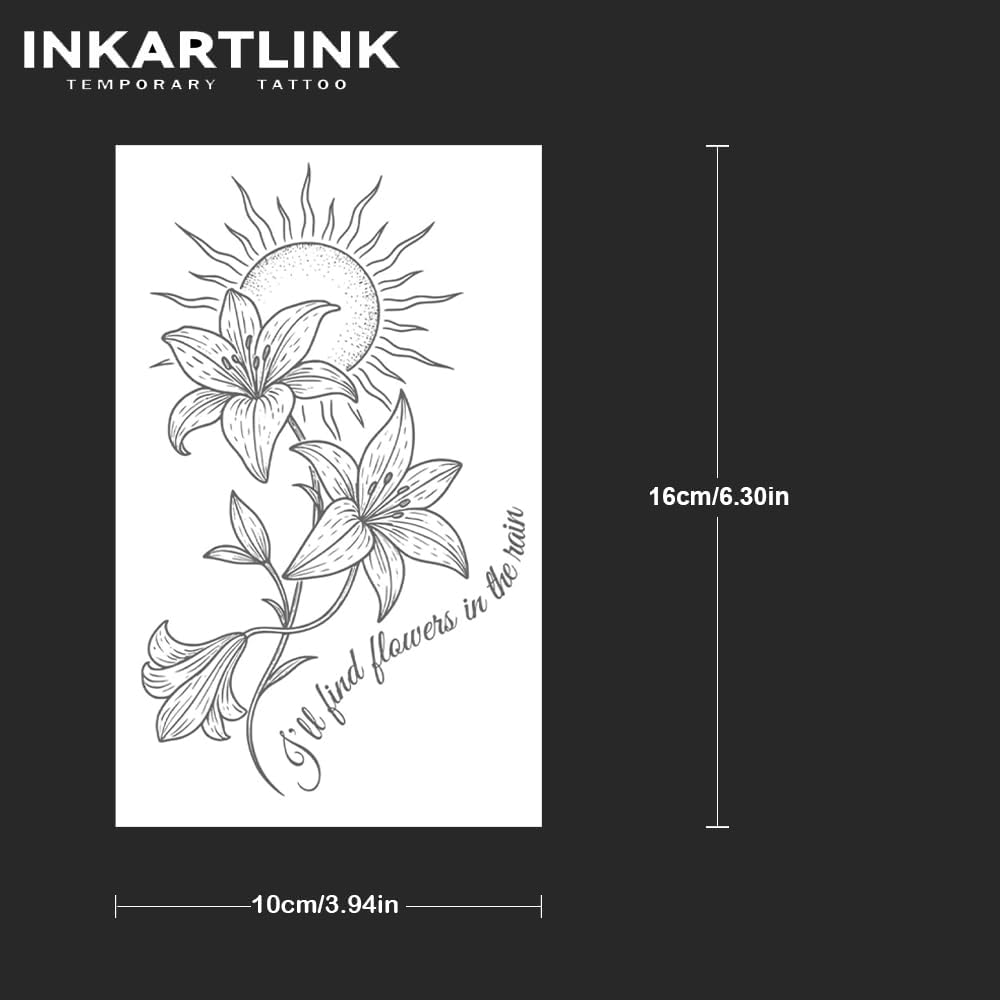INKARTLINK Tattoo Tech 2-листовая средняя полупостоянная татуировка для взрослых, художественный дизайн, временная татуировка на 1-2 недели, водонепроницаемый, реалистичный внешний вид, отсутствие отражения (ЦИТАТА Лили), фото 4