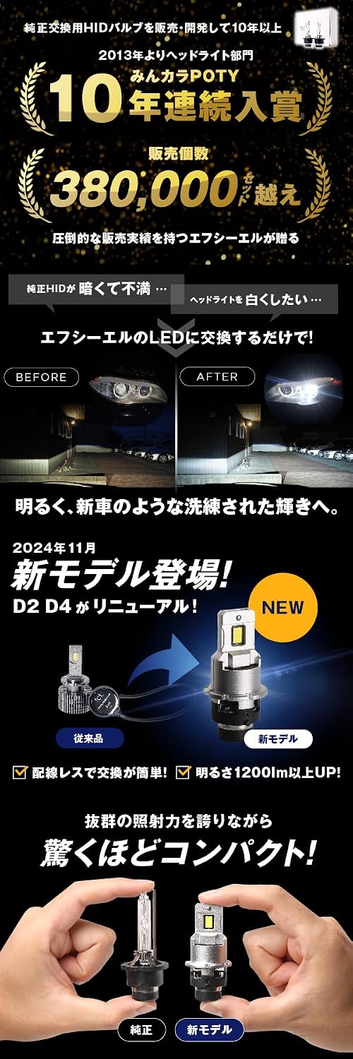 Светодиодная фара FCL Delica D5 Cv5W D2S, Pon-On, Оригинальная светодиодная лампа Hid, LED, 6000 К, Белый, 12 В, 24 В, Проектор, Совместимый с ближним светом для осмотра автомобиля, фото 4