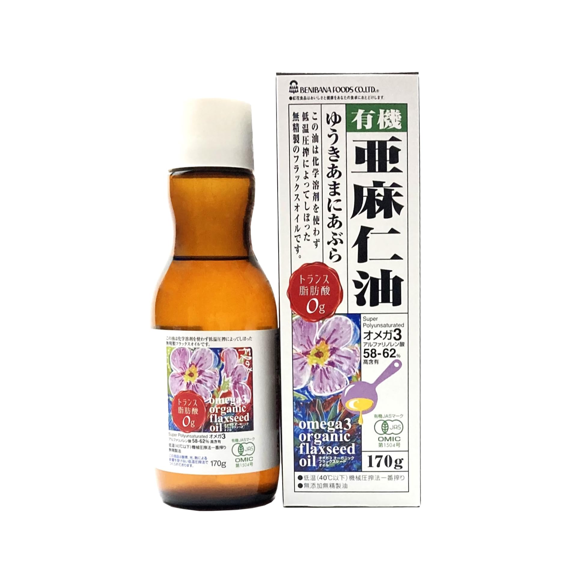 Benibana Safflower Organic Flaxseed Oil, 6.0 oz (170 g) 170グラム (x 1)