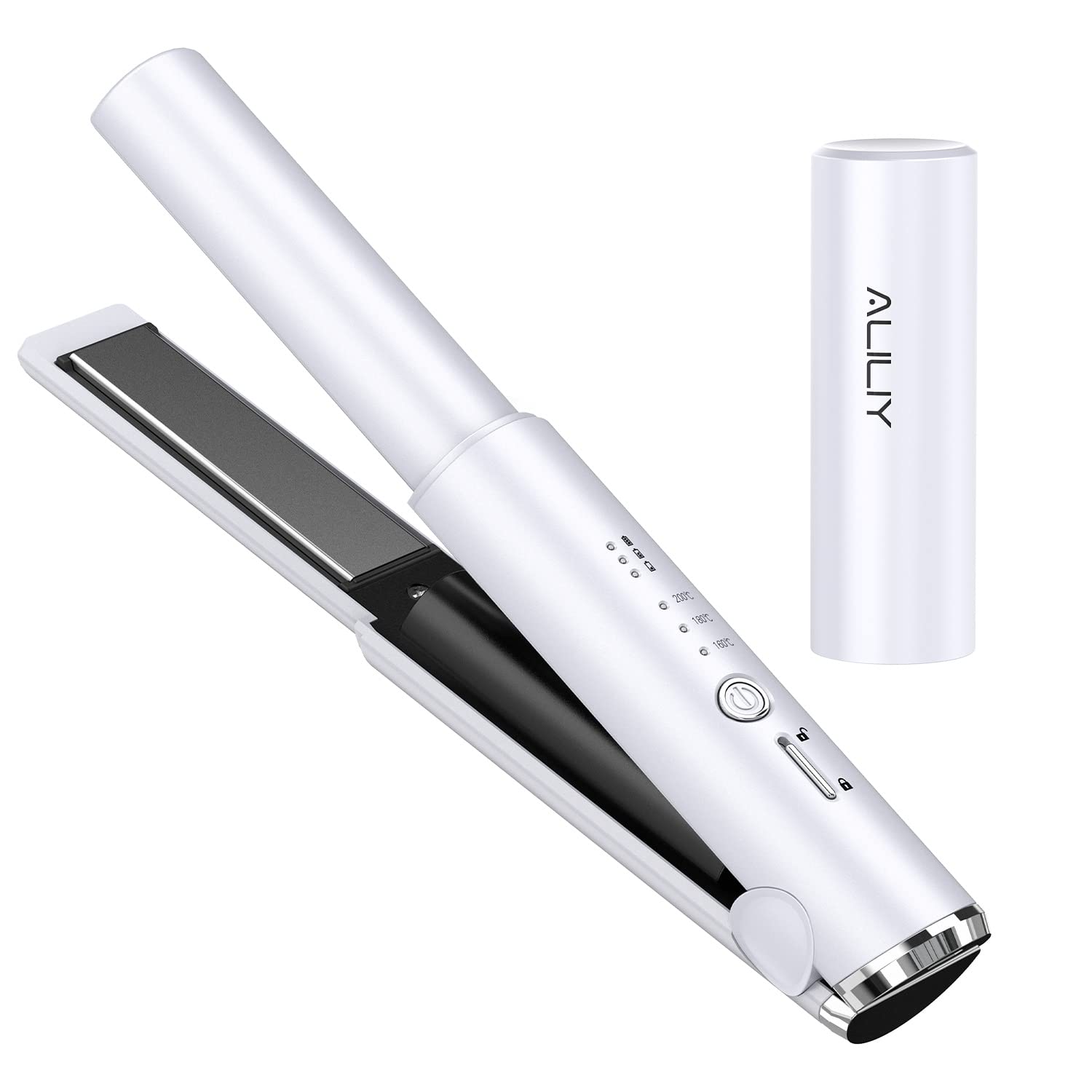 Cordless Hair Iron, Cover Included, 2-Way, Curling & Straight, Mini, 0.7 inches (17 mm), 3 Temperature Settings, 330°F to 392°F (160°C to 200°C), Type-C Rechargeable 2-White
